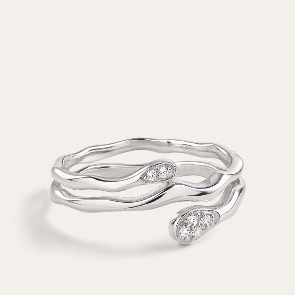 Sterling Silver Three Strand Pave Cubic Zirconia Tip Ring