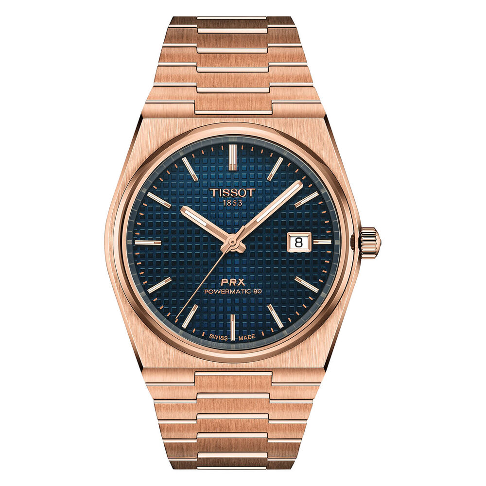 Tissot PRX Powermatic 80 40mm Blue Dial Rose Gold PVD Steel Bracelet Watch
