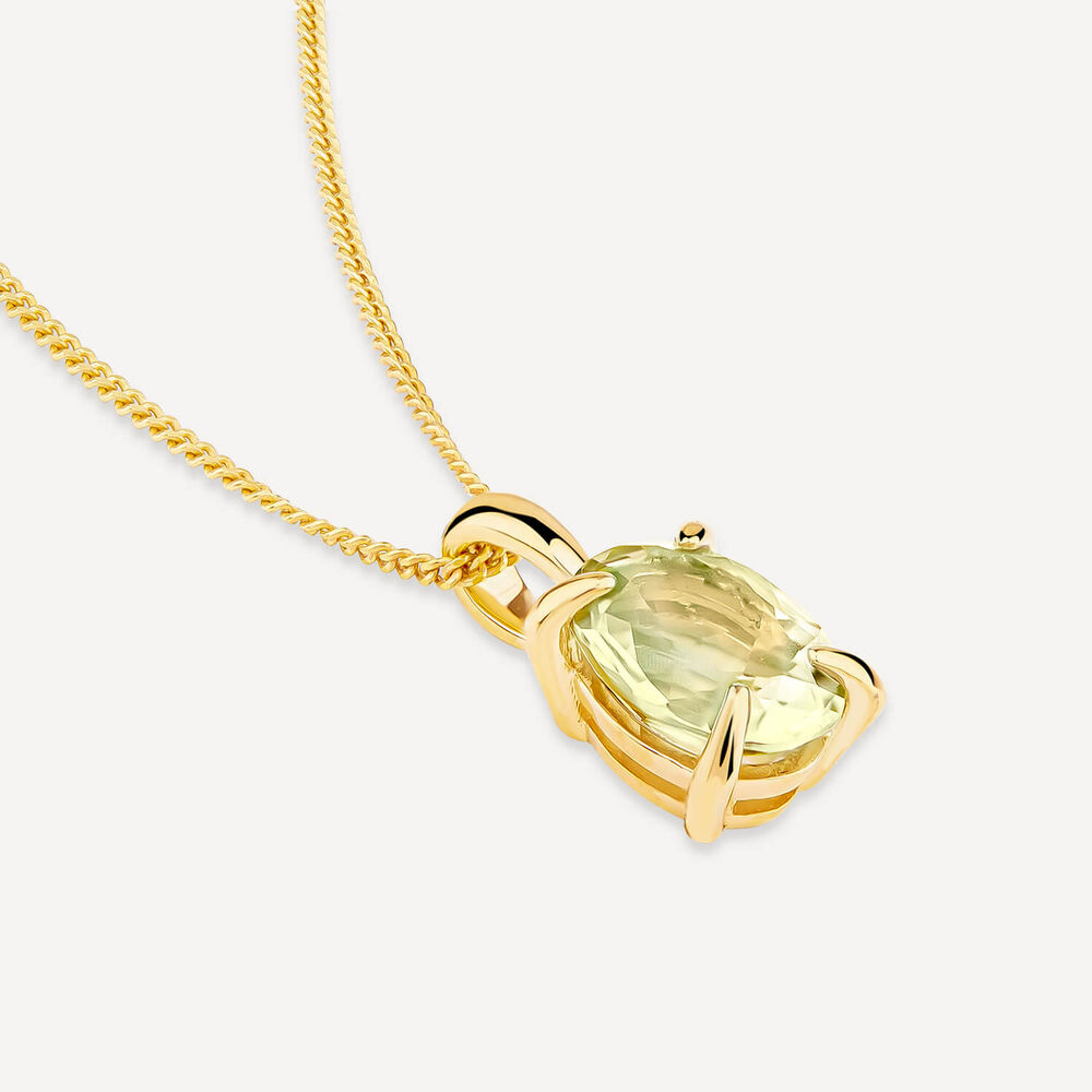 9ct Yellow Gold Oval Green Amethyst Pendant image number 3