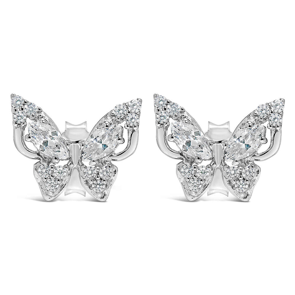 Sterling Silver Cubic Zirconia Setting Butterfly Studs image number 0