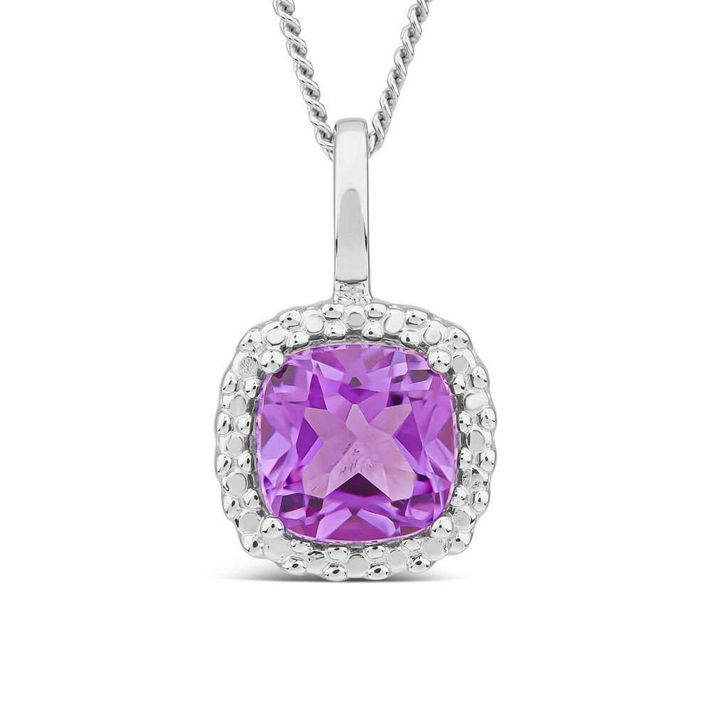 9ct White Gold Amethyst Cushion Pendant