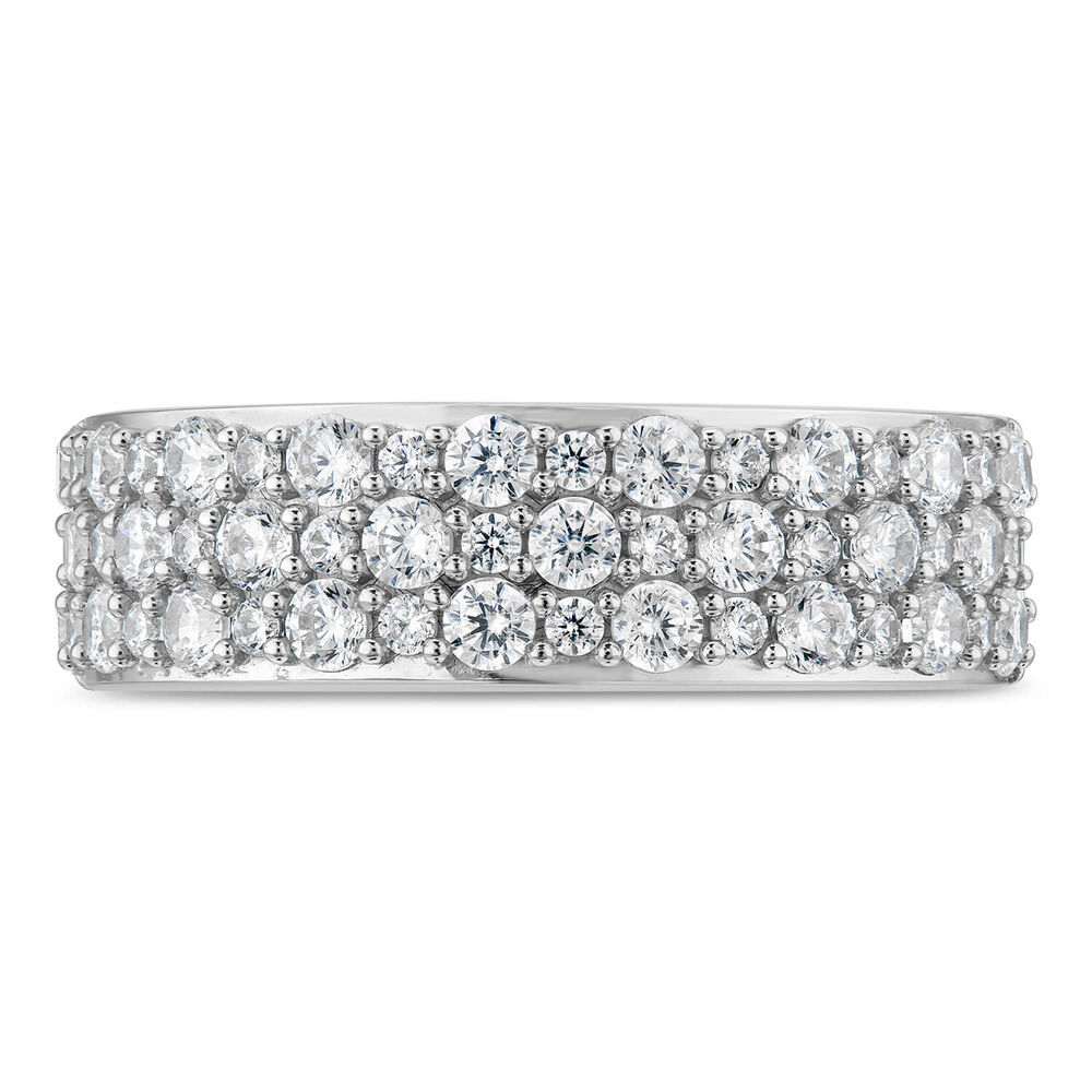9ct White Gold 3 Row Cubic Zirconia Band Ring image number 1