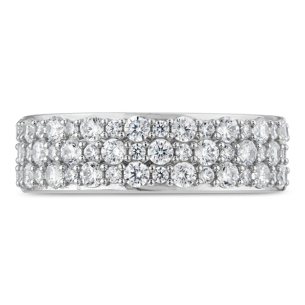 9ct White Gold 3 Row Cubic Zirconia Band Ring