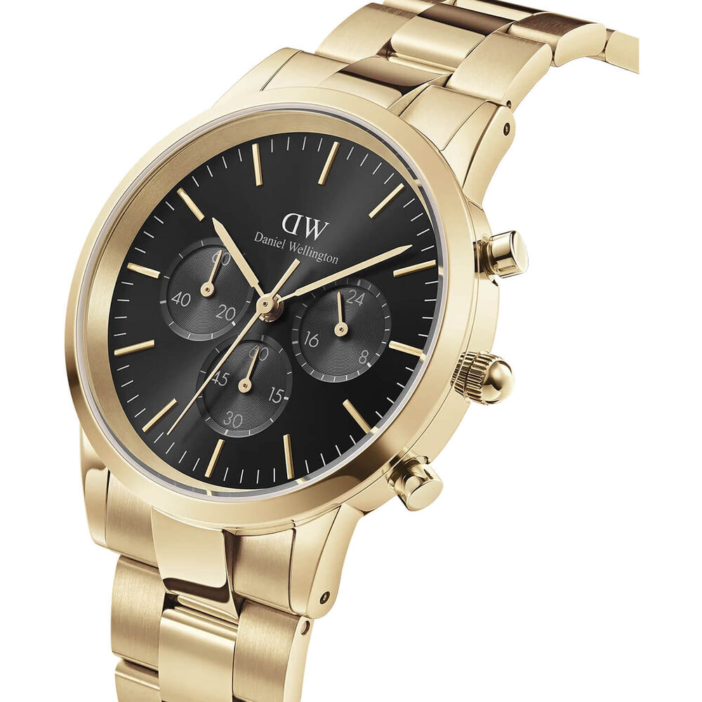 Daniel Wellington Iconic Chronograph 42mm Black Sunray Dial Yellow Gold Case Watch image number 1