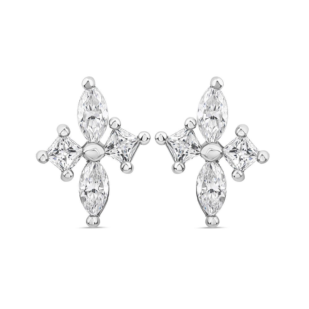 9ct White Gold Marquise & Princess Cubic Zirconia Stud Earrings