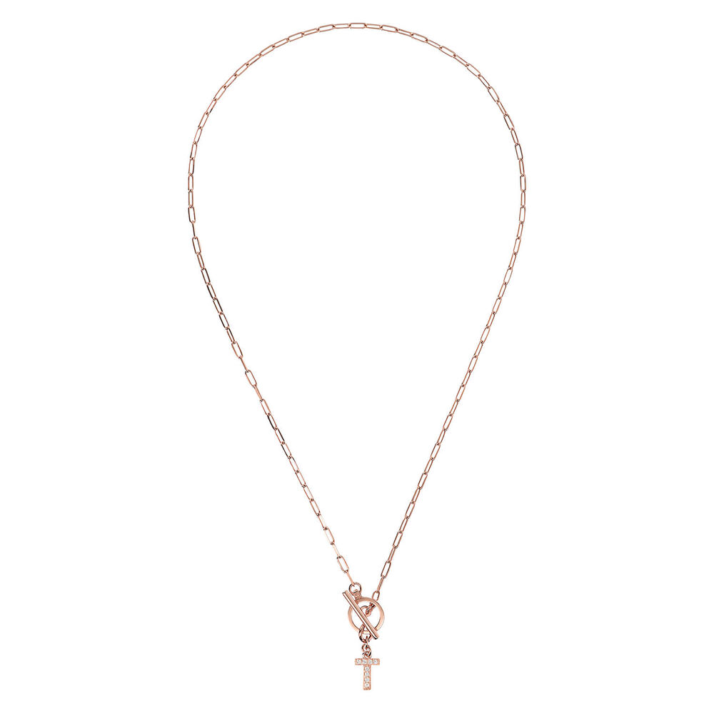 Bronzallure Mini Paper Link With Latter T Pave And T-Bar Necklace image number 1