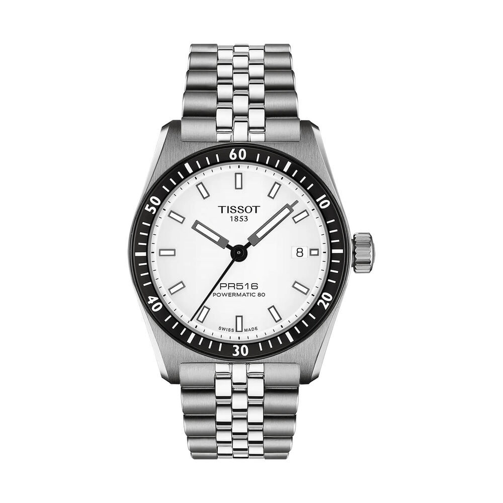 Tissot PR516 Powermatic 80 38mm White Dial Steel Bracelet Watch
