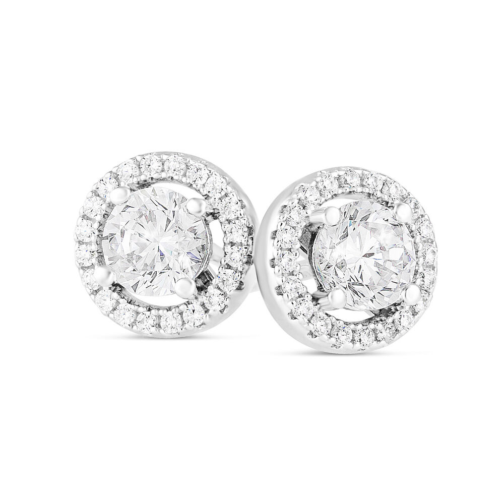 Sterling Silver Cubic Zirconia Halo Stud Earrings