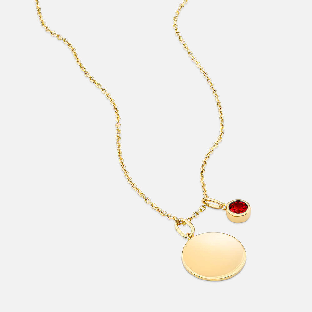 Yellow Gold Plated Vermeil Sterling Silver July Birthstone Ruby Disc Pendant