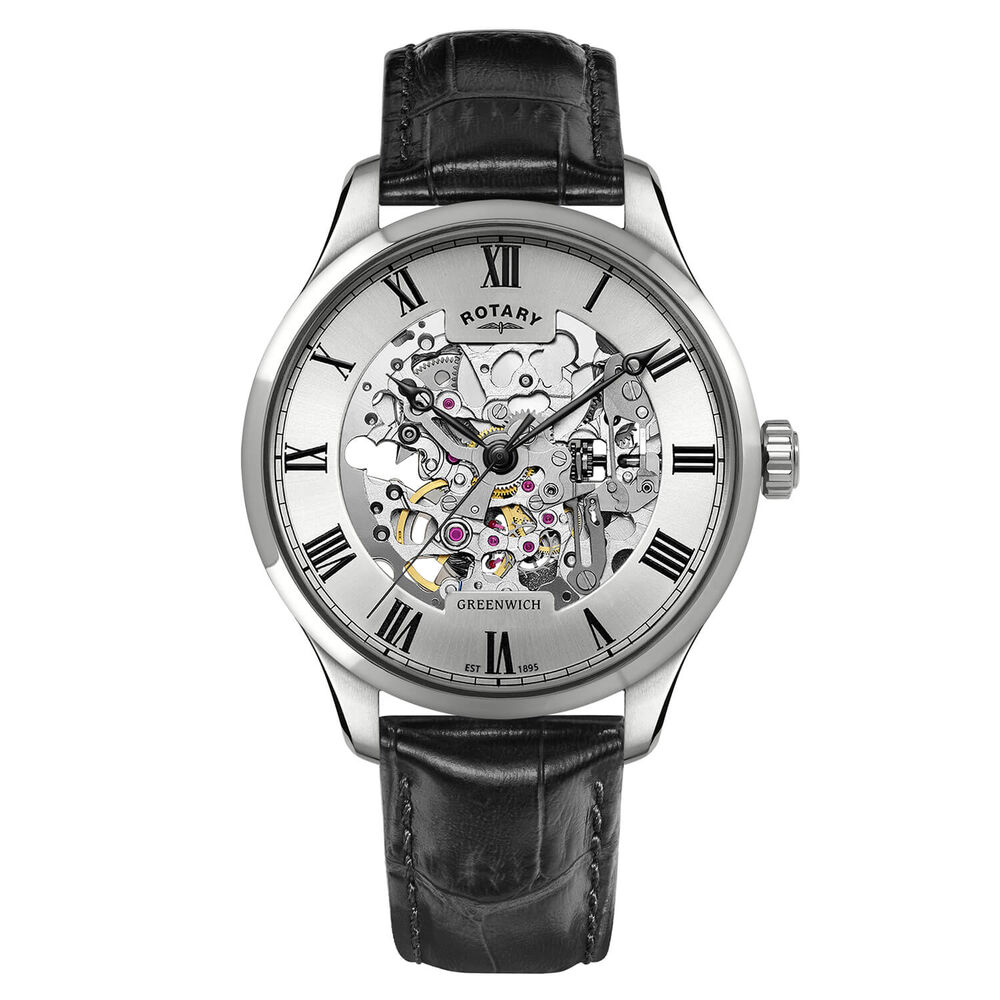 Rotary Greenwich 42mm Silver Dial Black Leather Strap Watch