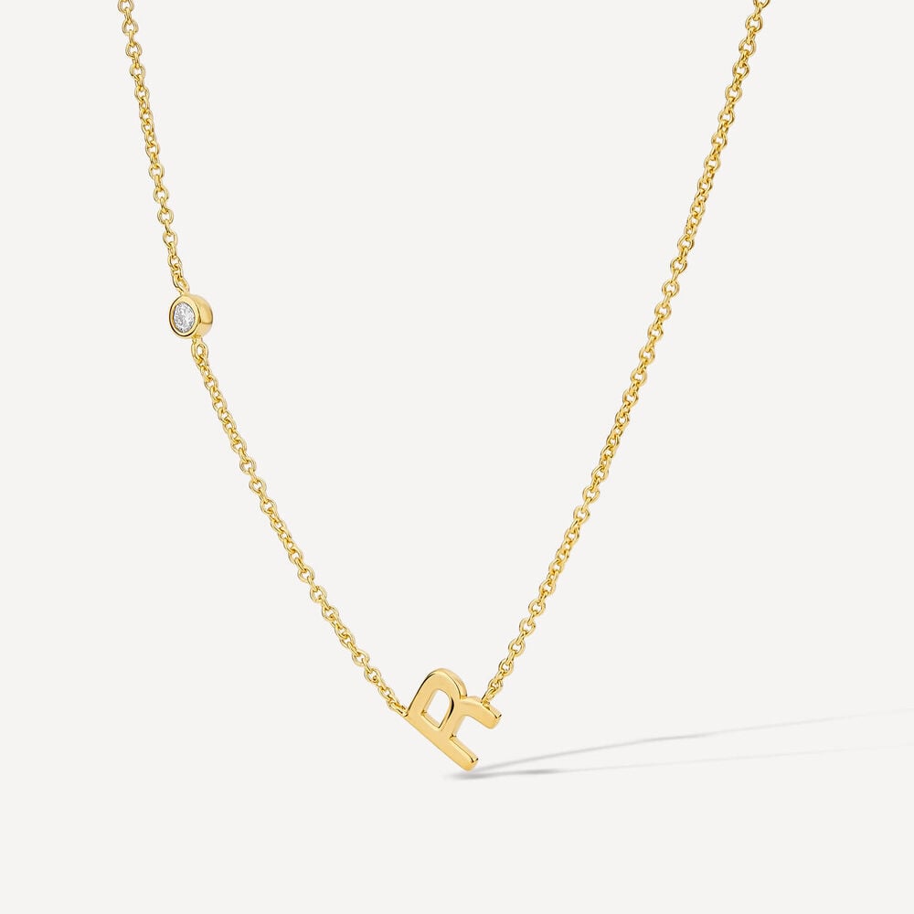 Sterling Silver Yellow Gold Plated 0.06ct Lab Grown Diamond Initial R Necklet