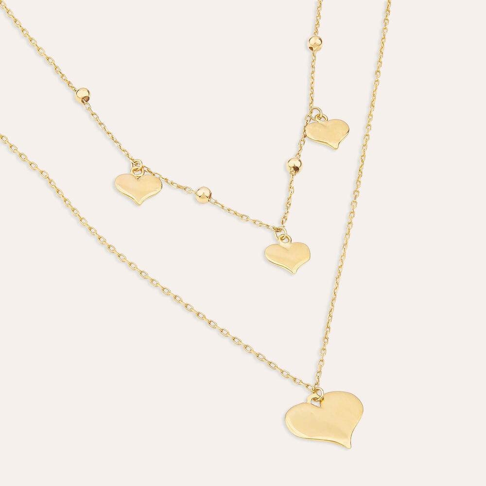 9ct Yellow Gold Polished Hearts Two Layer Necklet