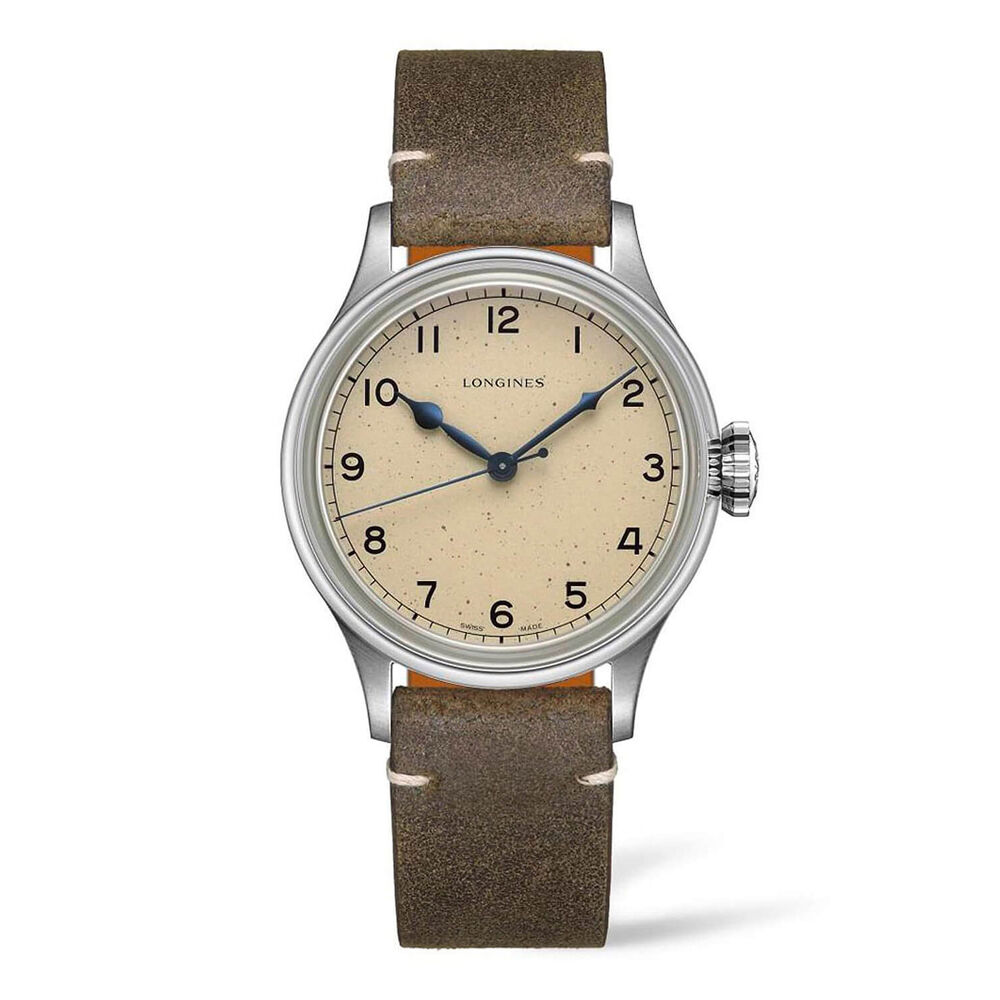 Longines Heritage Military 38.5mm Silver Dial Stainless Steel Case Green Leather Strap Watch