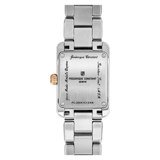 Frederique Constant Classics Quartz Rectangular Silver Dial Rose Gold With Steel PVD Case Bracelet Watch