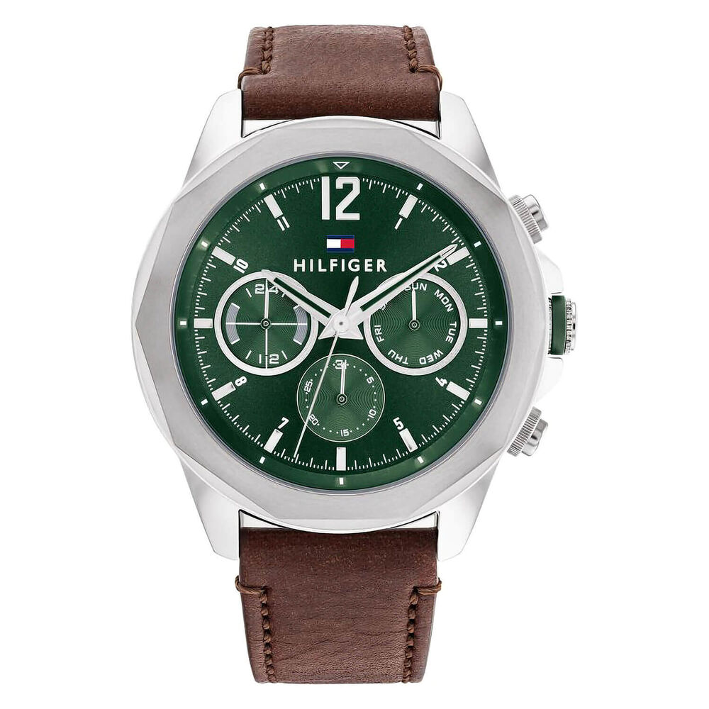 Tommy Hilfiger 46mm Green Dial Brown Leather Strap Watch