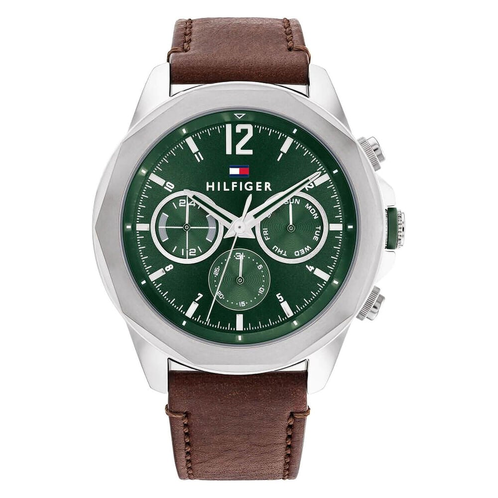 Tommy Hilfiger 46mm Green Dial Brown Leather Strap Watch image number 0