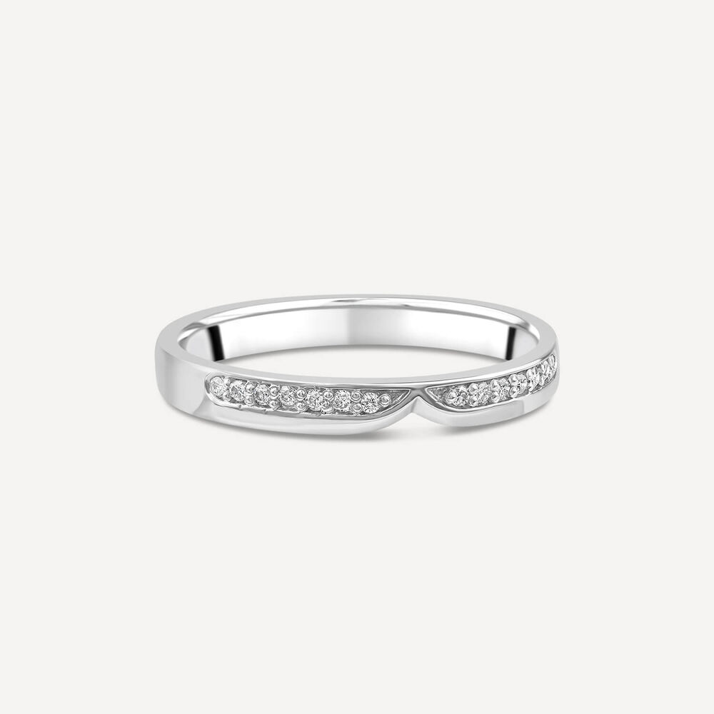 9ct White Gold Pave Shaped 0.08 Diamond Wedding Ring image number 2