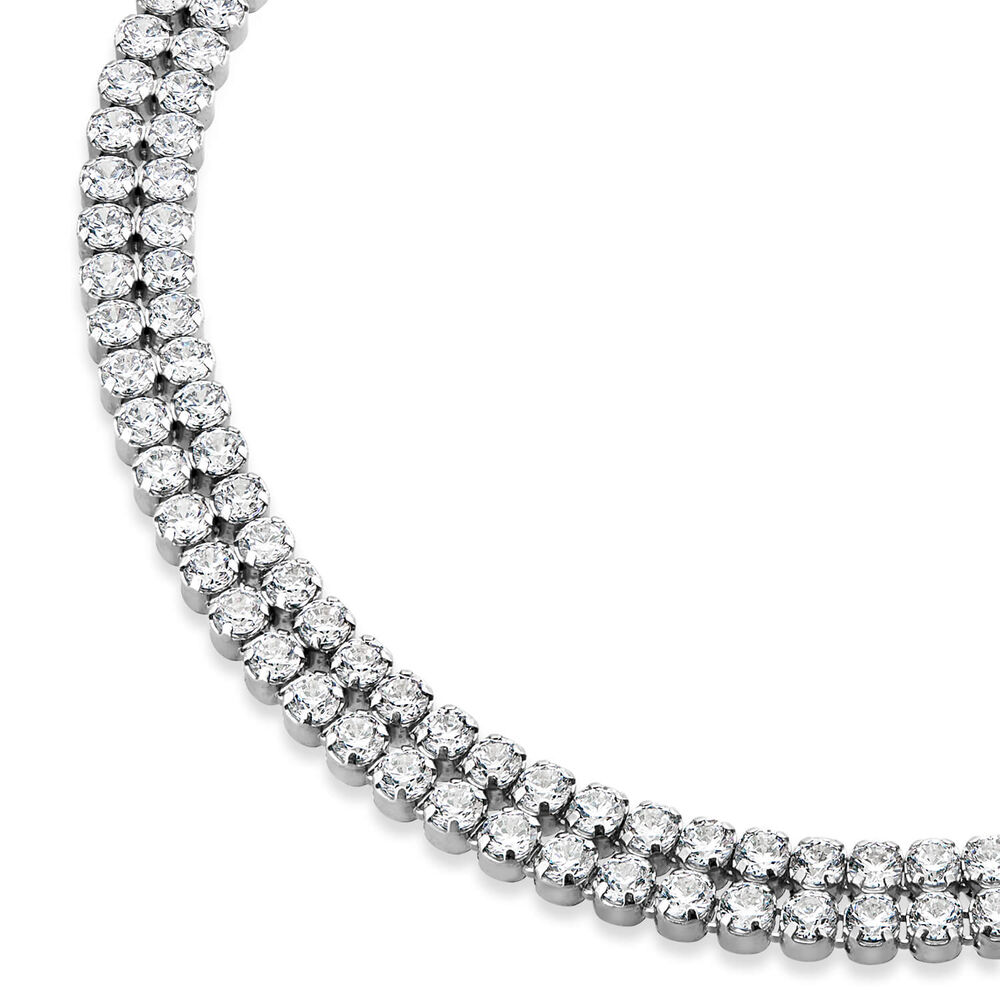 Sterling Silver Double Row Crystal Line Bracelet