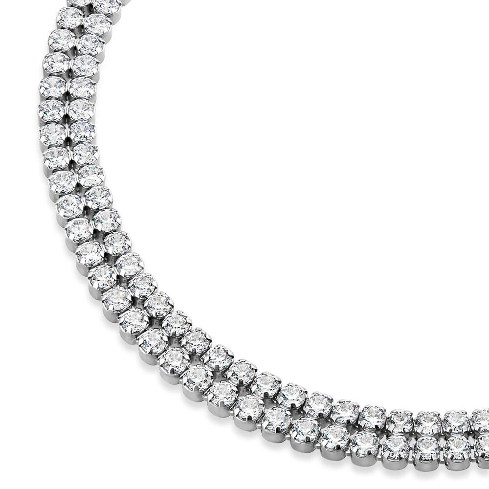 Sterling Silver Double Row Crystal Line Bracelet image number 1