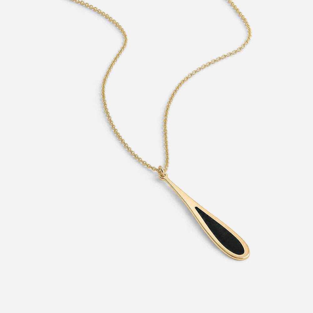 9ct Yellow Gold Black Enamel Teardrop Pendant