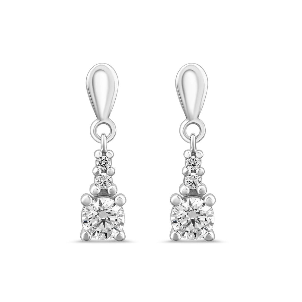 9ct White Gold Round Cubic Zirconia Top Drop Earrings image number 0