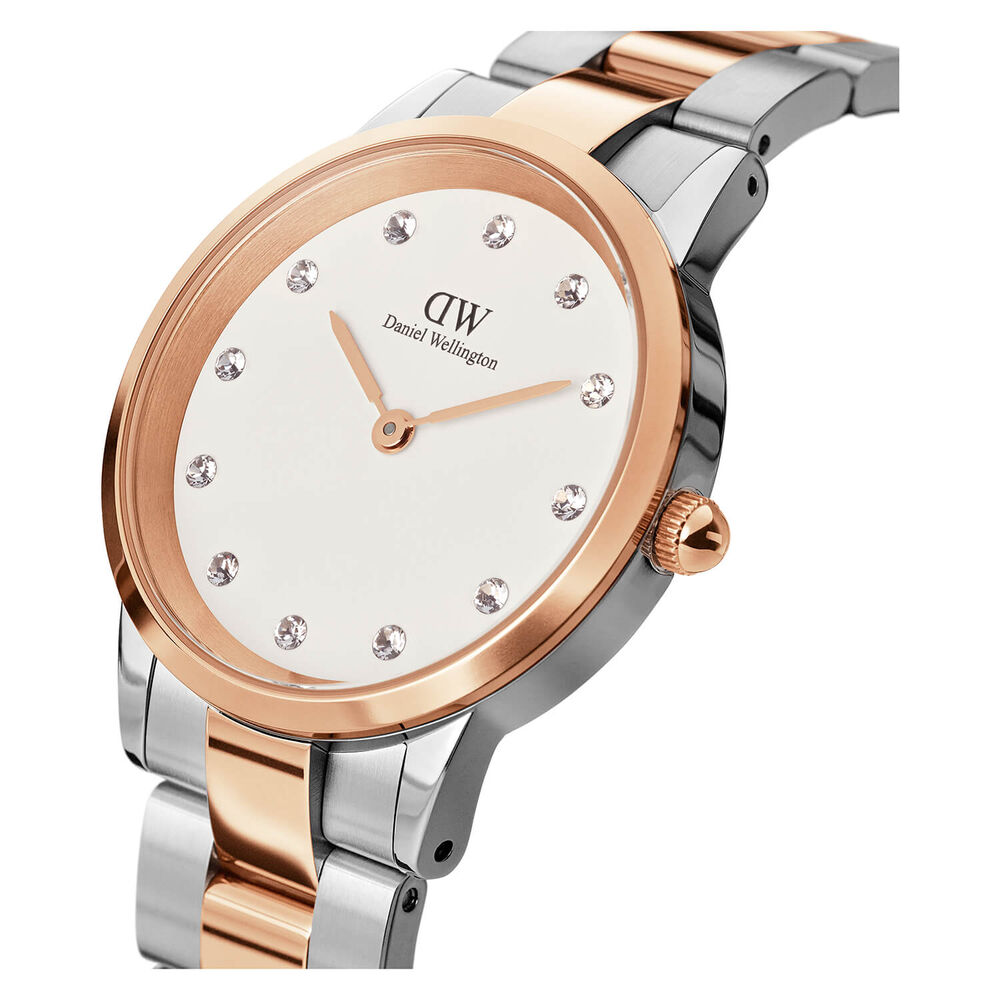 Daniel Wellington Iconic Link Lumine 32mm White Dial Cubic Zirconia Steel Rose Gold Case Bracelet Watch