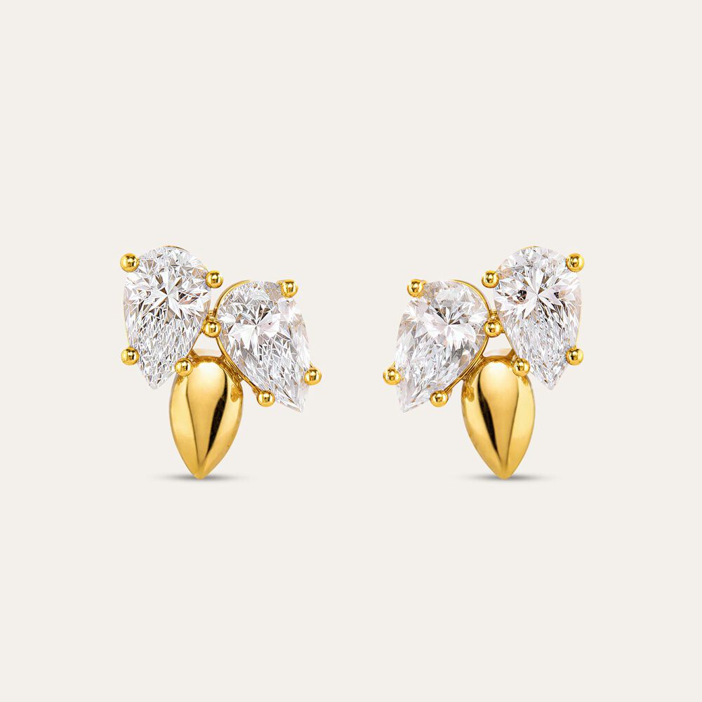 9ct Yellow Gold Two Pear Cubic Zirconia With Gold Tip Stud Earrings