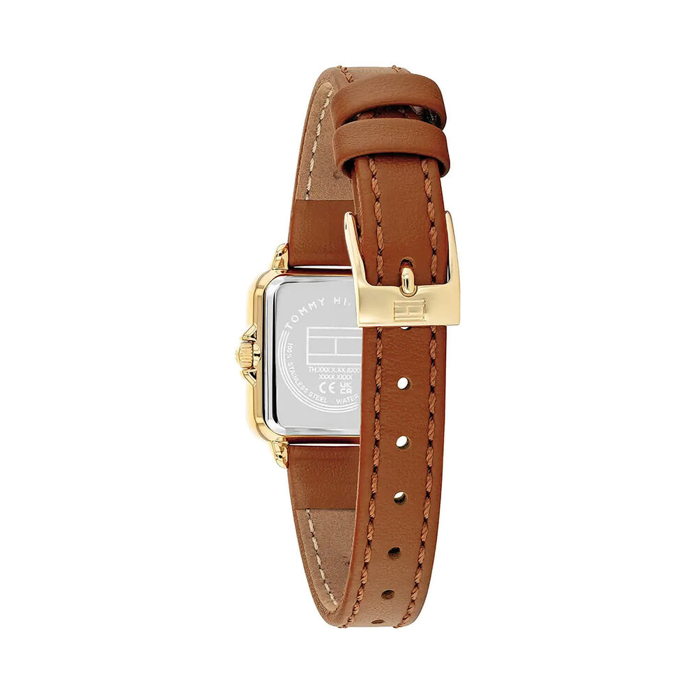 Tommy Hilfiger Mia 24 x 22.5mm Silver Dial Yellow Gold Plated Case Leather Strap Watch