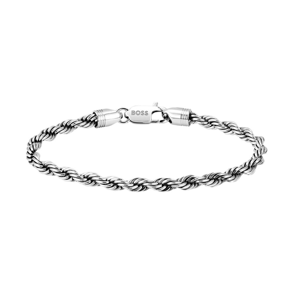 BOSS Myles Silver Tone Steel Rope Style Chain Bracelet