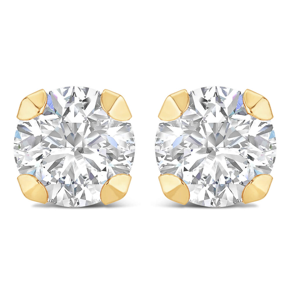 9ct Yellow Gold 7mm Four Claw Cubic Zirconia Stud Earrings image number 0
