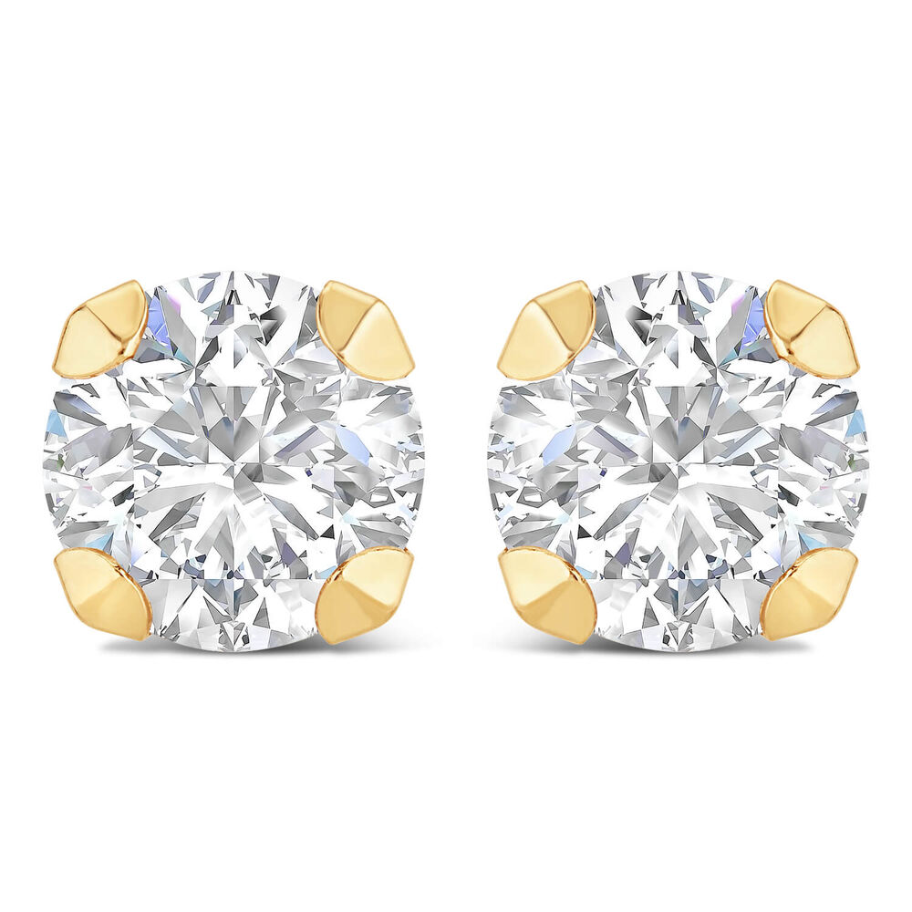 9ct Yellow Gold 7mm Four Claw Cubic Zirconia Stud Earrings image number 0