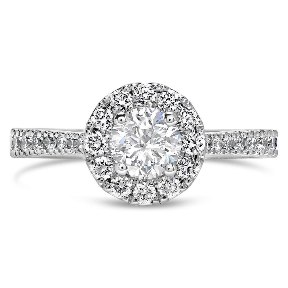 Kathy De Stafford 18ct White Gold ''Blossom'' Round Halo Diamond Shoulders 0.90ct Ring