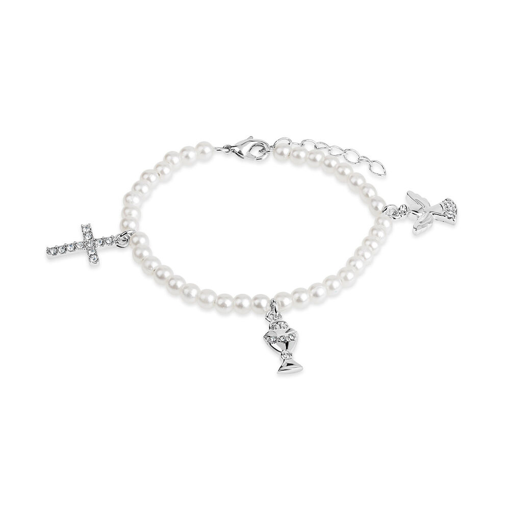 Pearl & Crystal Communion Charm Bracelet image number 2