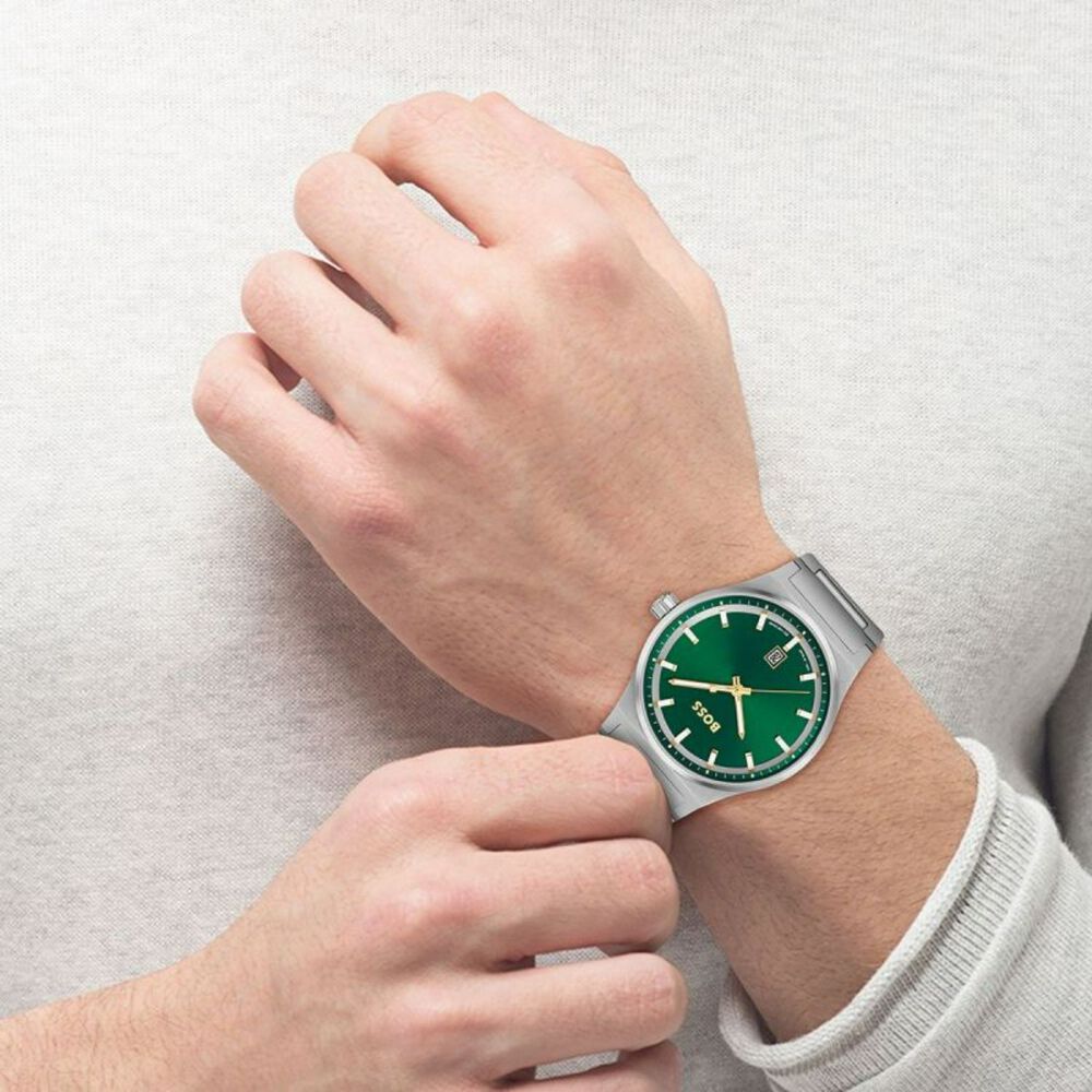 BOSS Candor 41mm Green Dial 3 Hand Stainless Steel Case Watch image number 3