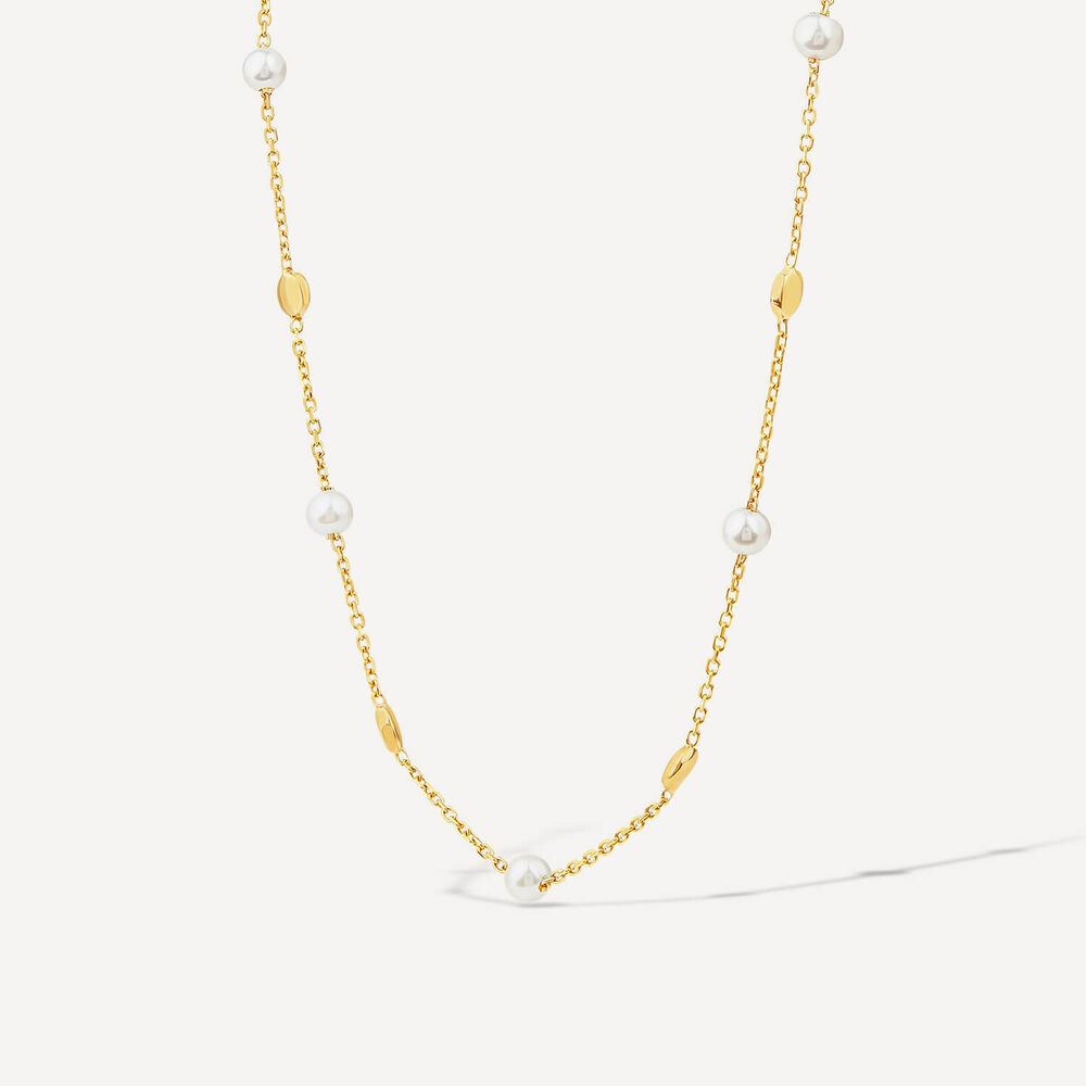 9ct Yellow Gold Pearl & Bead Station Necklet image number 1