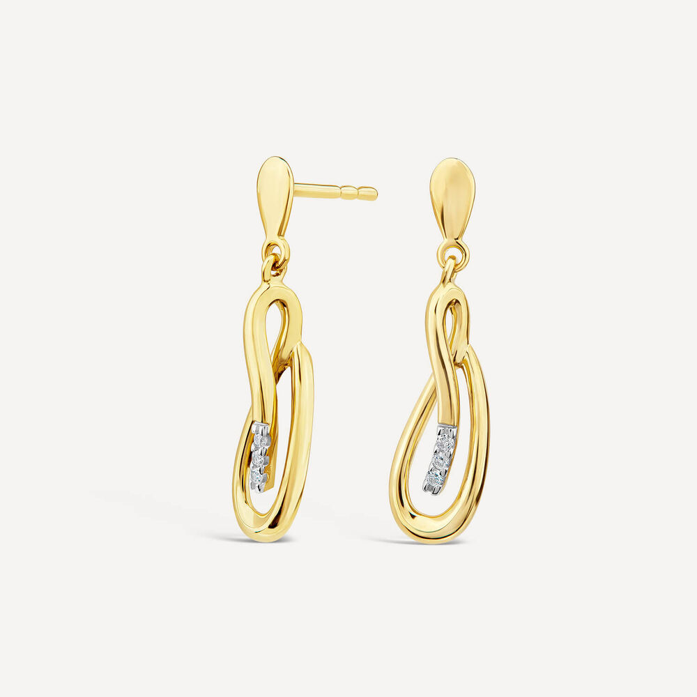 9ct Yellow Gold Open Loop Diamond Set Drop Earrings