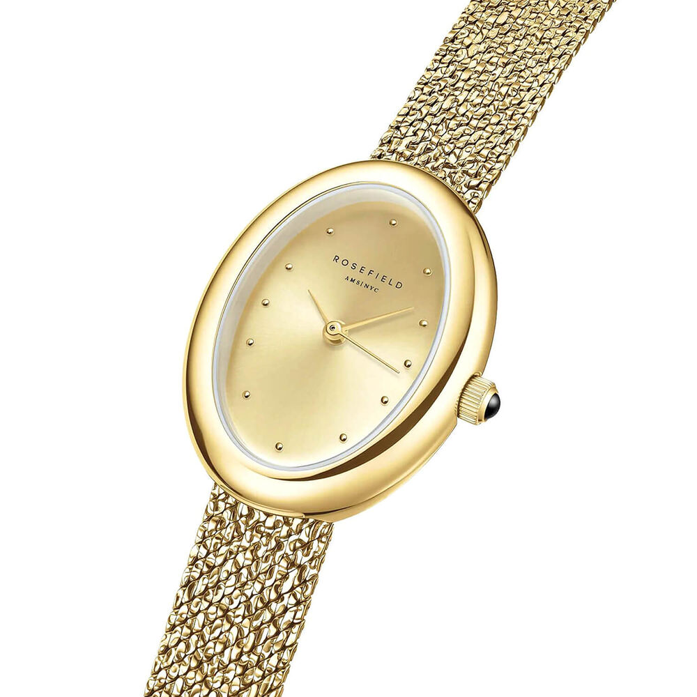 Rosefield Ovale 22x29mm Champagne Dial Gold Tone Stainless Steel Bracelet Watch