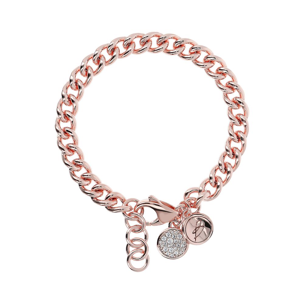 Bronzallure 18ct Rose Gold-Plated Rolo Charm Bracelet