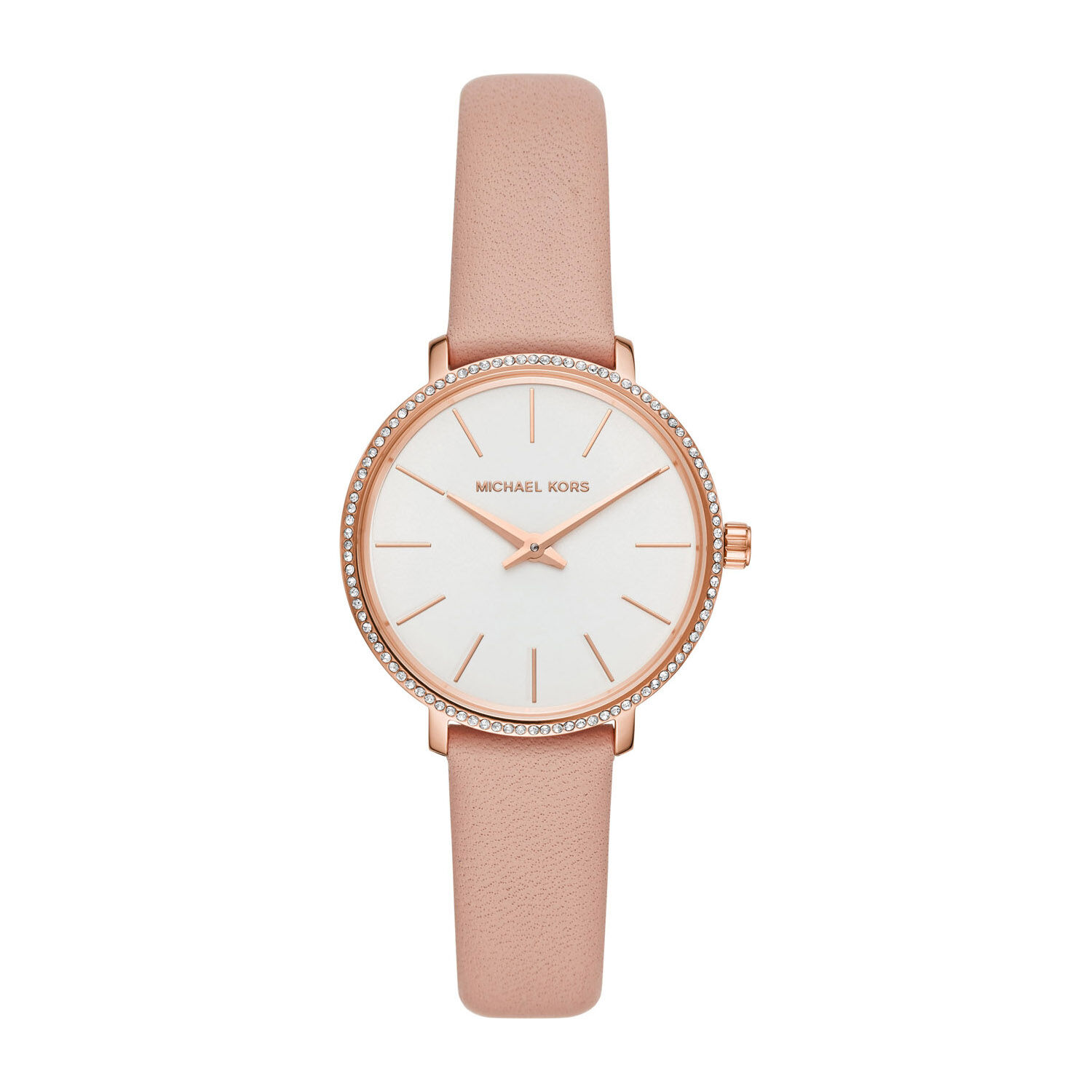 Michael Kors Ladies Pyper Rose Gold Plated White Dial Pink Logo Coated  Canvas Strap Watch MK2859