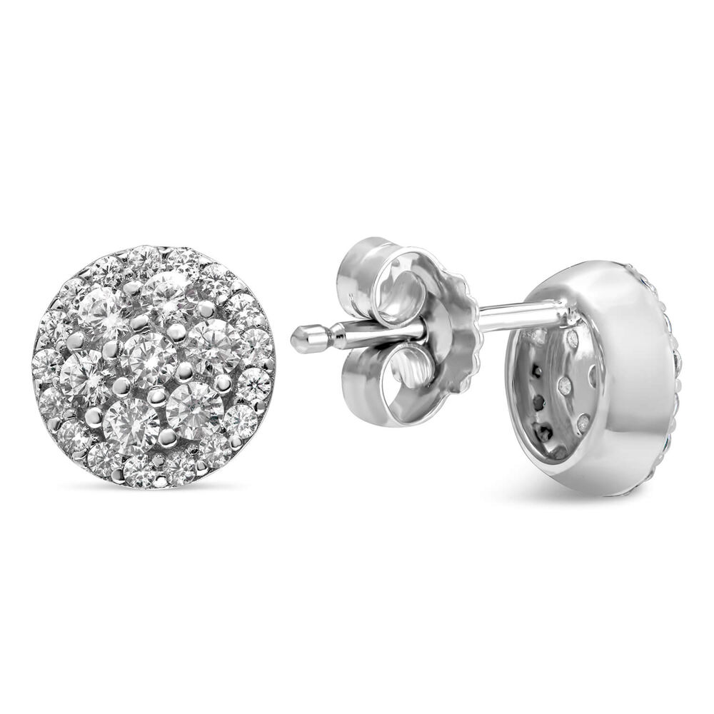 Ladies Sterling Silver Cubic Zirconia Cluster Stud Earrings image number 2