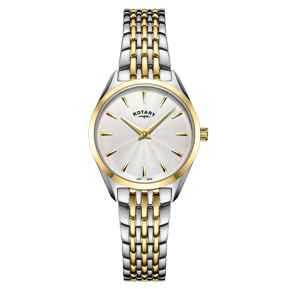 Rotary Ultra Slim 27mm Silver Dial Silver & Gold Plated Stainless Steel Bracelet Watch