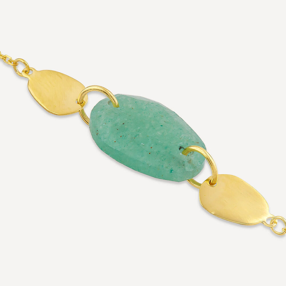 9ct Yellow Gold Polished Disc & Aventurine Verde Green Pebble Bracelet image number 2