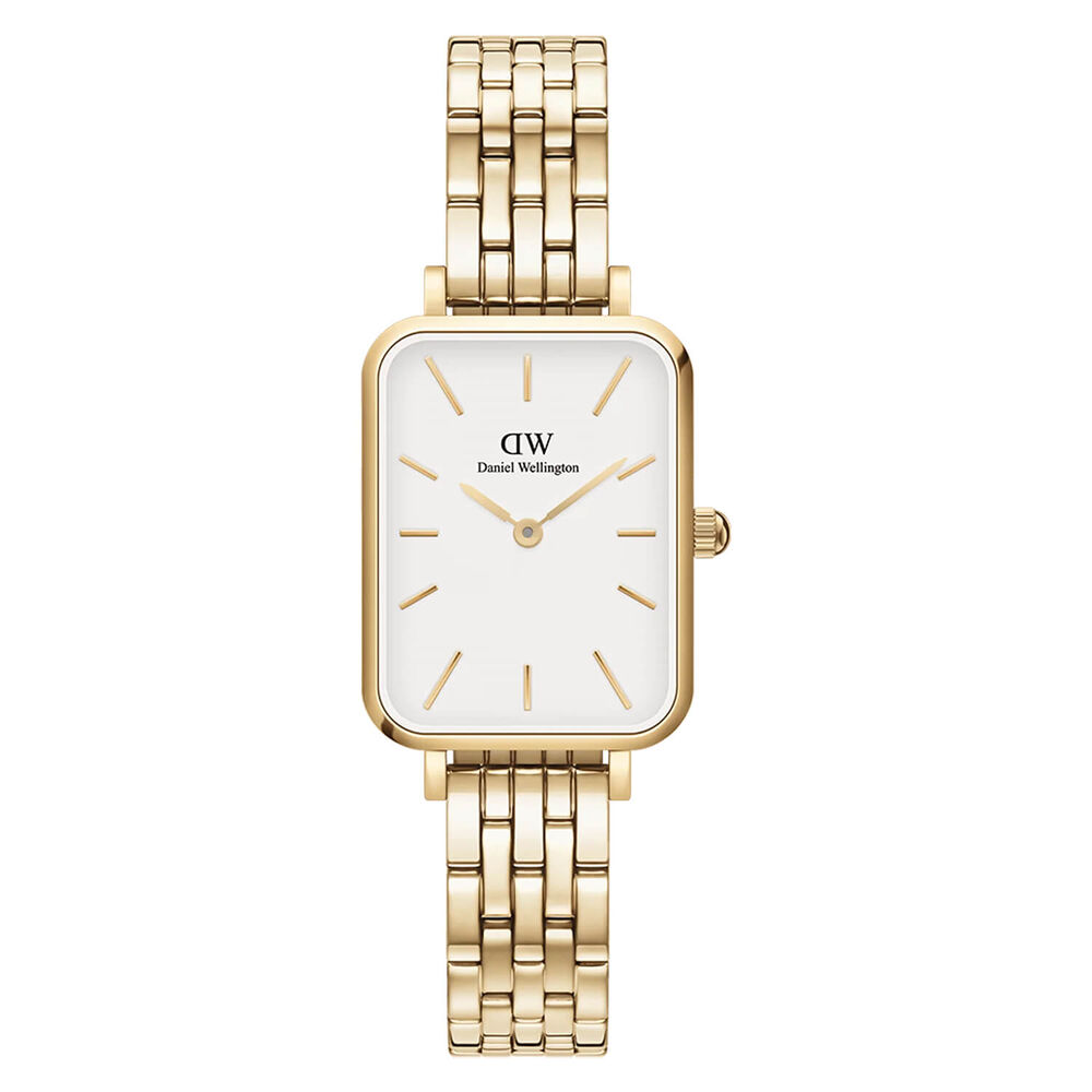 Daniel Wellington Quadro 5-Link Evergold 20x26mm White Dial Gold Plated Steel Bracelet Watch image number 0