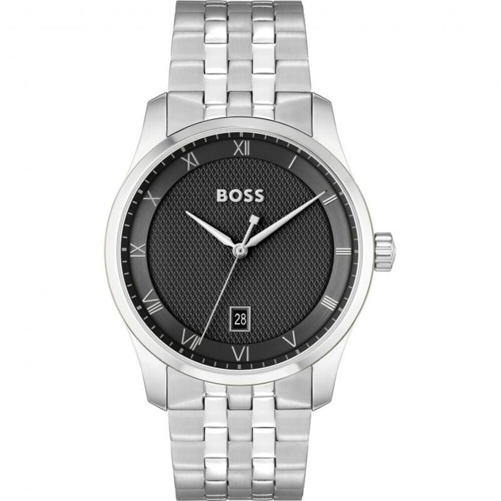 BOSS Principle 41mm Black Dial 3 Hands Mesh Bracelet Watch
