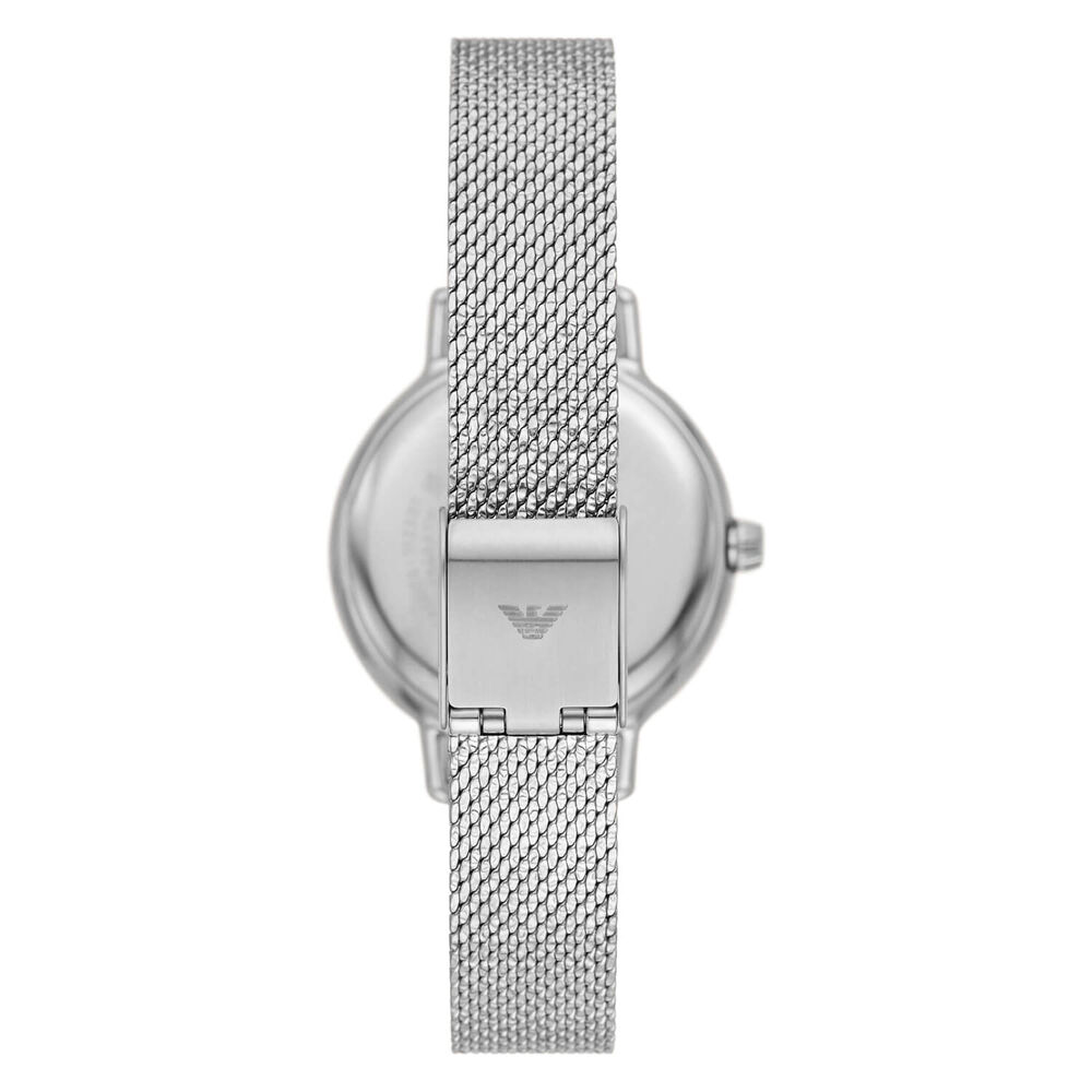 Emporio Armani 32mm Silver Dial Steel Bracelet Watch & Rose Gold Stud Earrings Set image number 2