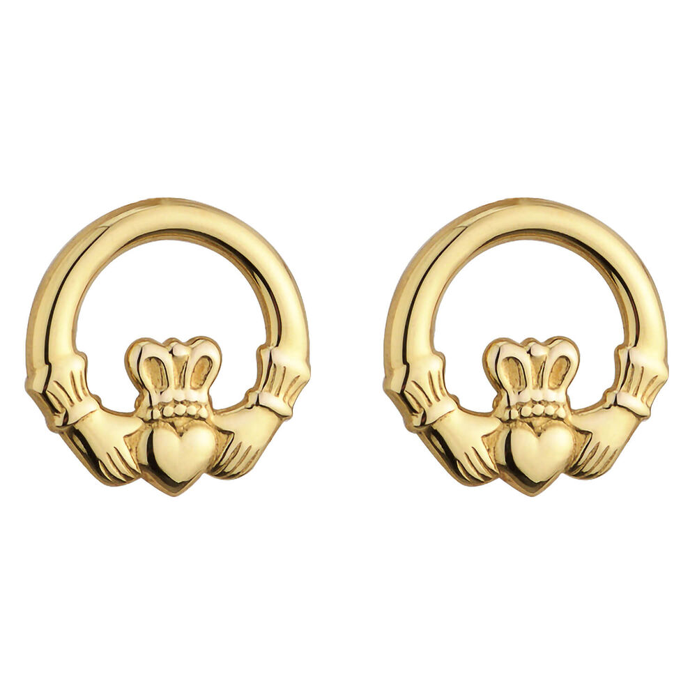 9ct Gold Claddagh Stud Earrings.