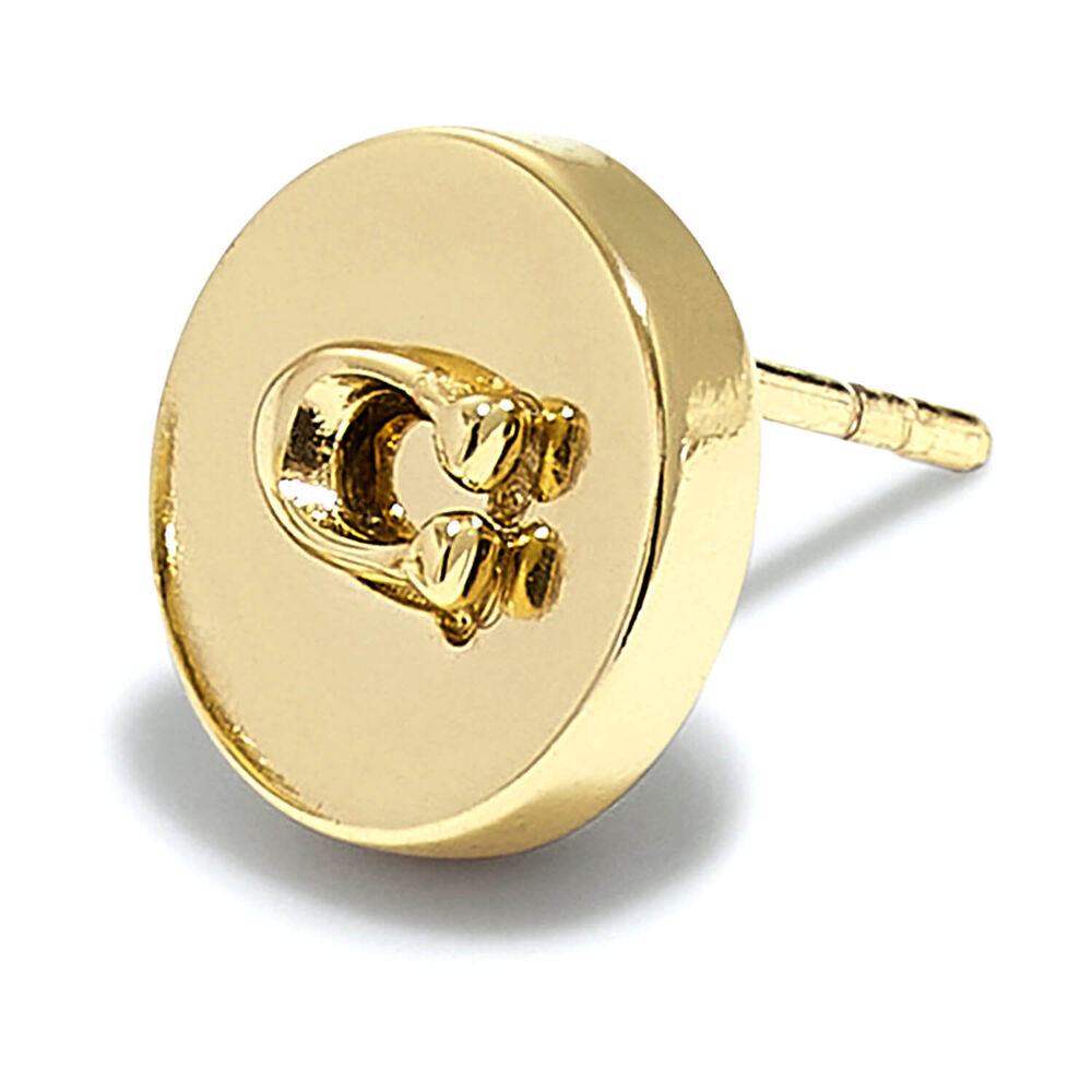 Coach Signature C Gold Tone Brass Disc Stud Earrings