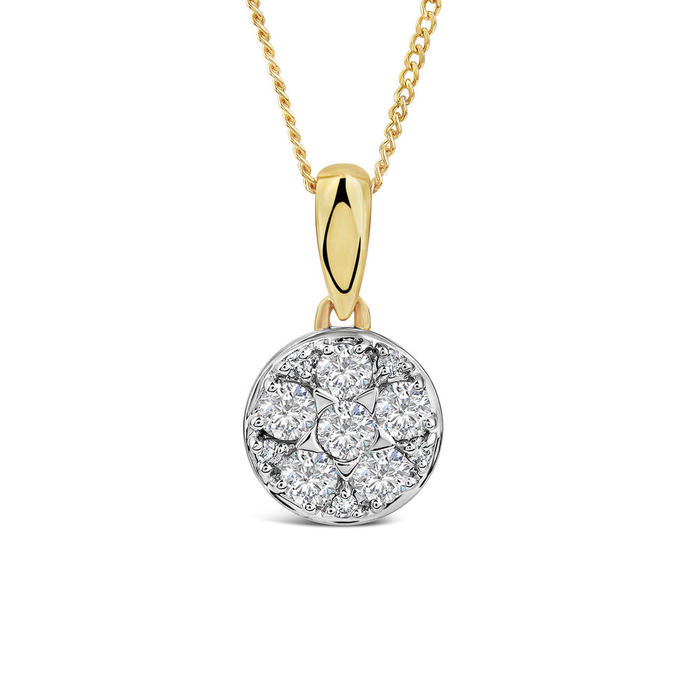 9ct Yellow Gold Round 0.25ct Diamond Cluster Pendant image number 0