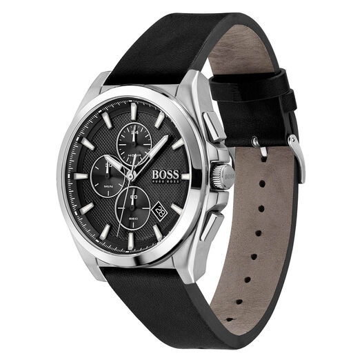 Hugo BOSS Grandmaster Lux 46mm Black Dial Steel Case Black Strap Watch