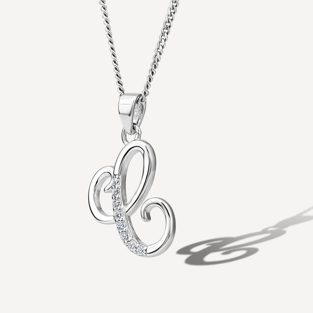 Sterling Silver Script Cubic Zirconia Initial "C" Pendant image number 1